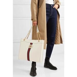 Gucci Ivory White Rajah Web-Striped Leather Tote Bag